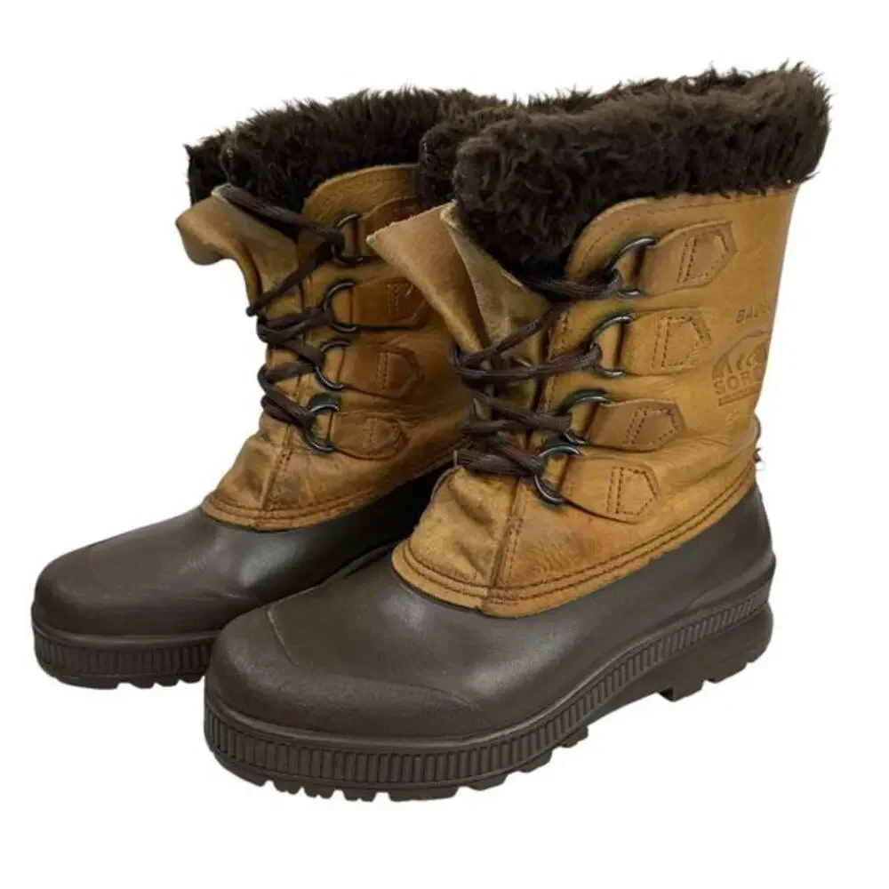 SOREL VTG BADGER Boots Womens Size 6 Brown Leather Lined Winter Snow CANADA Made